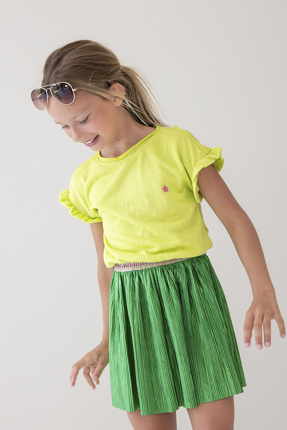 Groene LIKE FLO Minirok METALLIC PLISSE SKIRT - large