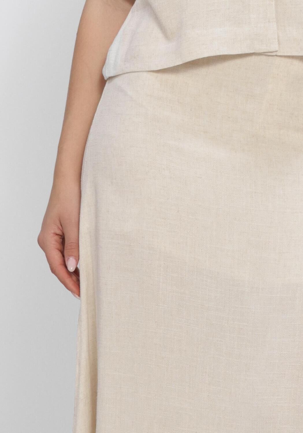 Beige SELECTED WOMEN Maxirok SLFVIVA HW ANKLE LINEN BLEND SKIRT - large