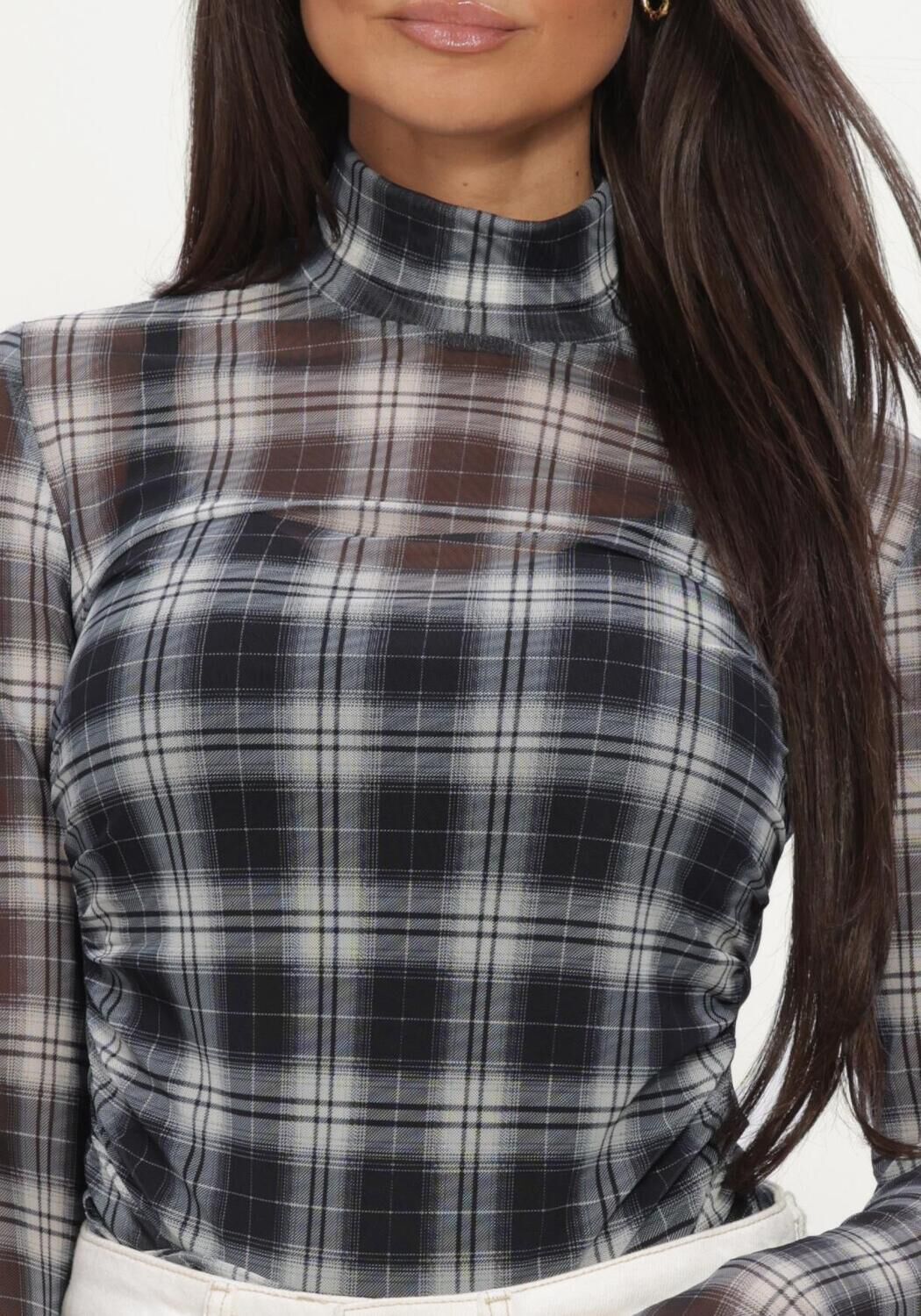 DANTE6 Dames Tops & T-shirts Casha Printed Check Mesh Top Multi