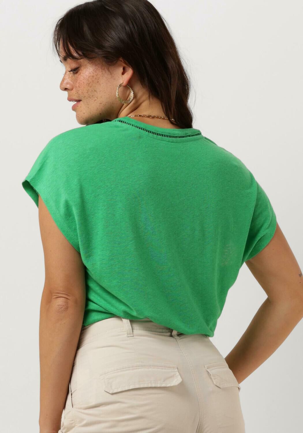 SCOTCH & SODA Dames Tops & T-shirts V-neck Ladder Detail Loose Fit T-shirt Groen