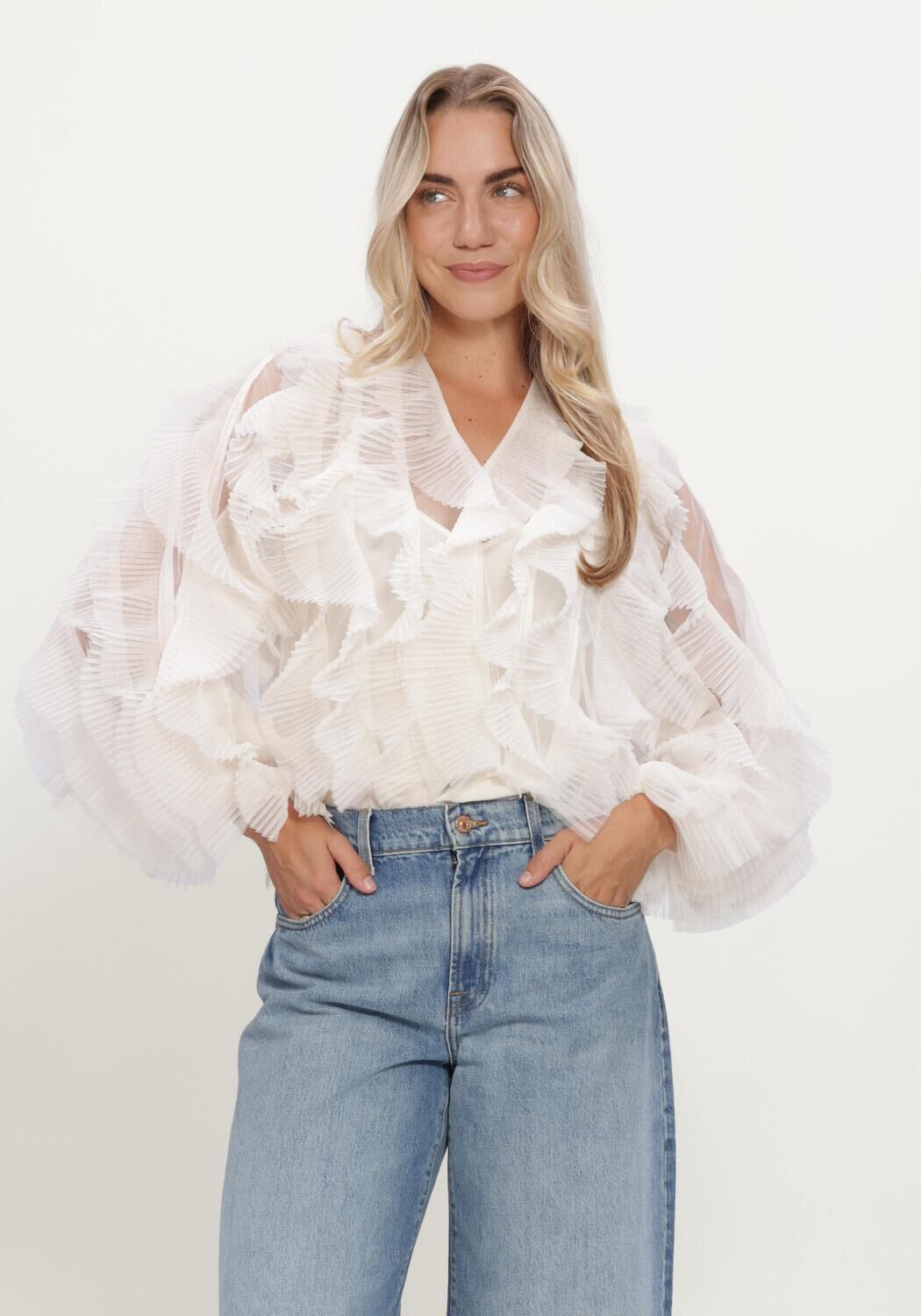 Gebroken wit DANTE6 Blouses DANTE6-PHORA TULLE RUFFLED TOP - large