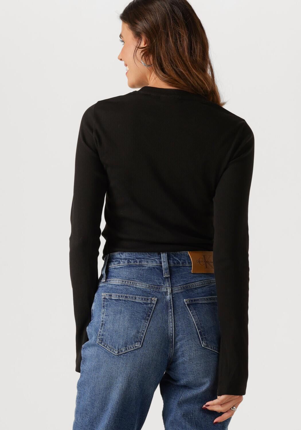 CALVIN KLEIN Dames Tops & T-shirts Woven Label Rib Ls Top Zwart