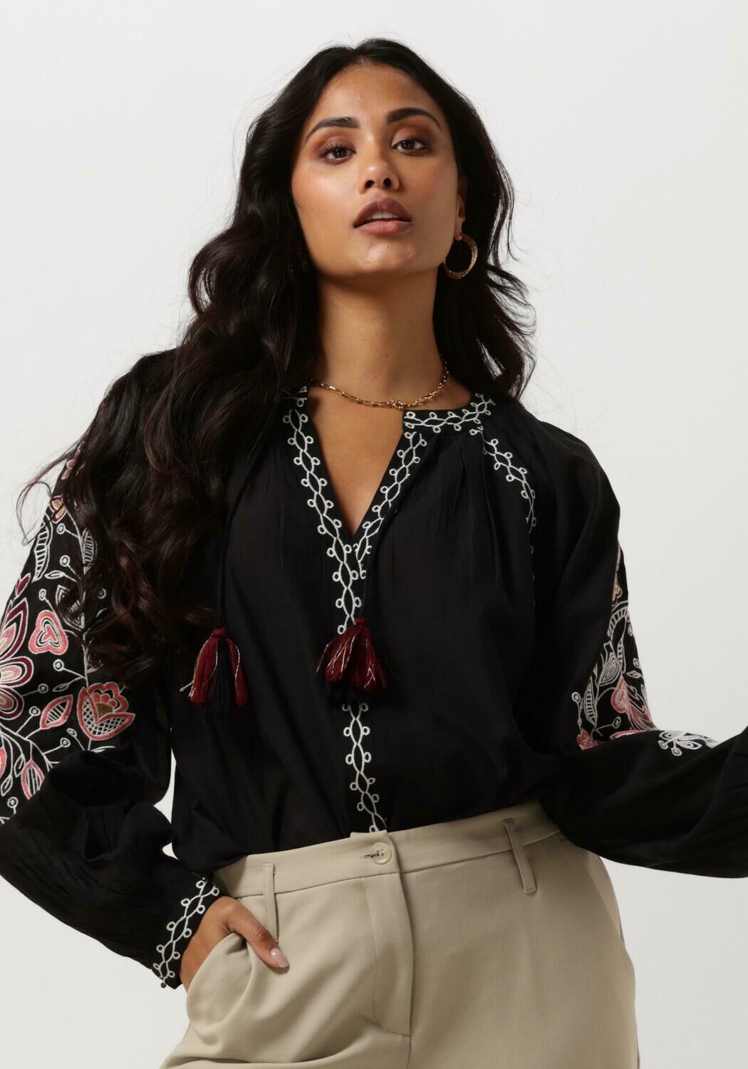 Zwarte SUMMUM Blouses TOP SUSHI VOILE EMBROIDERY - large