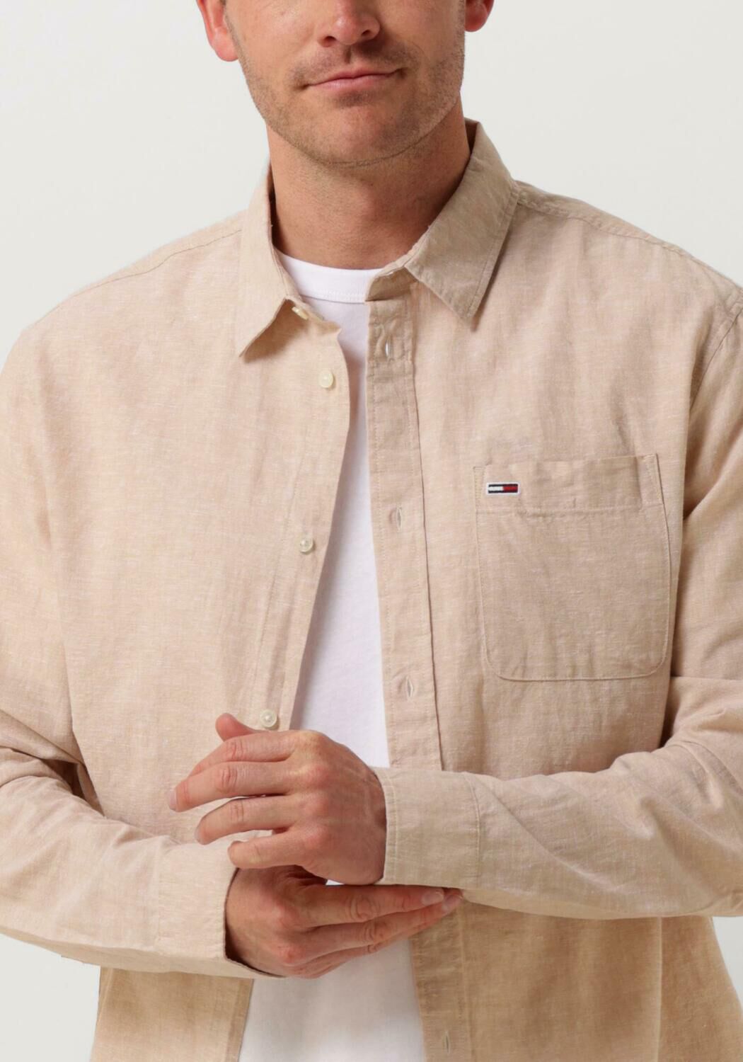 TOMMY JEANS Heren Overhemden Tjm Reg Linen Blend Shirt Beige