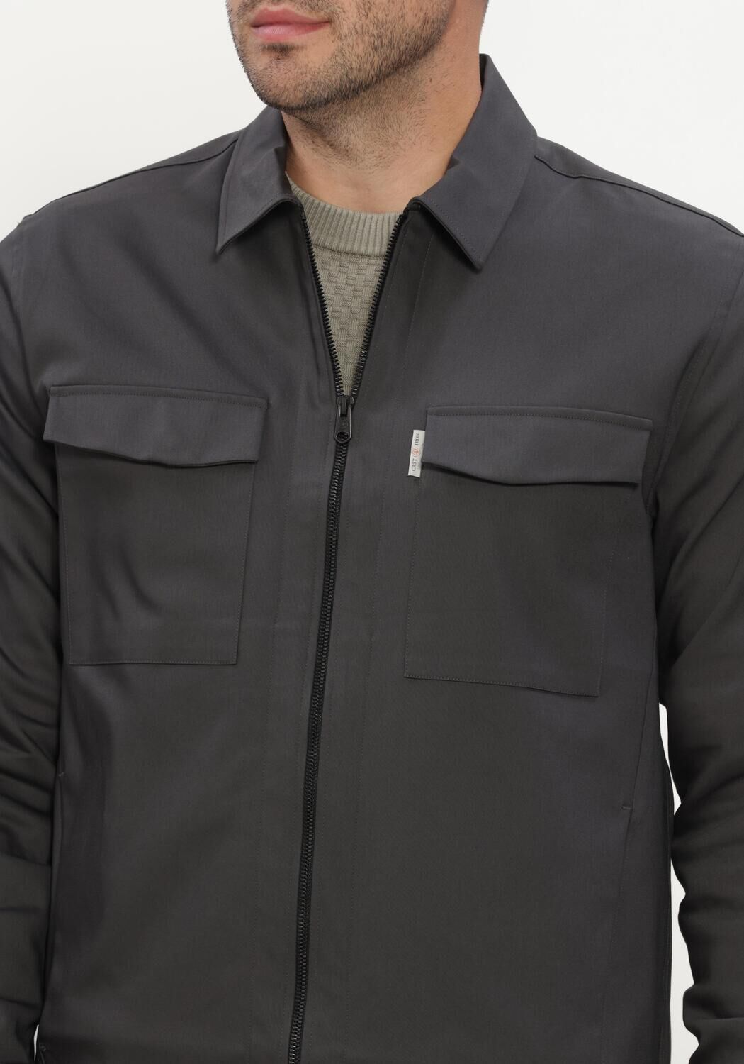 Donkergrijze CAST IRON Overshirt LONG SLEEVE SHIRT TECH STRETCH - large