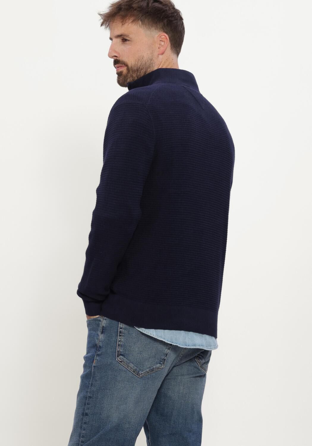 TOMMY HILFIGER Heren Truien & Vesten Pima Ctn Cash Structure Zip Mock Donkerblauw