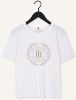 Witte TOMMY HILFIGER T-shirt REG SUEDED TH CREST OPEN-NK TEE Witte TOMMY HILFIGER T-shirt REG SUEDED TH CREST OPEN-NK TEE - medium