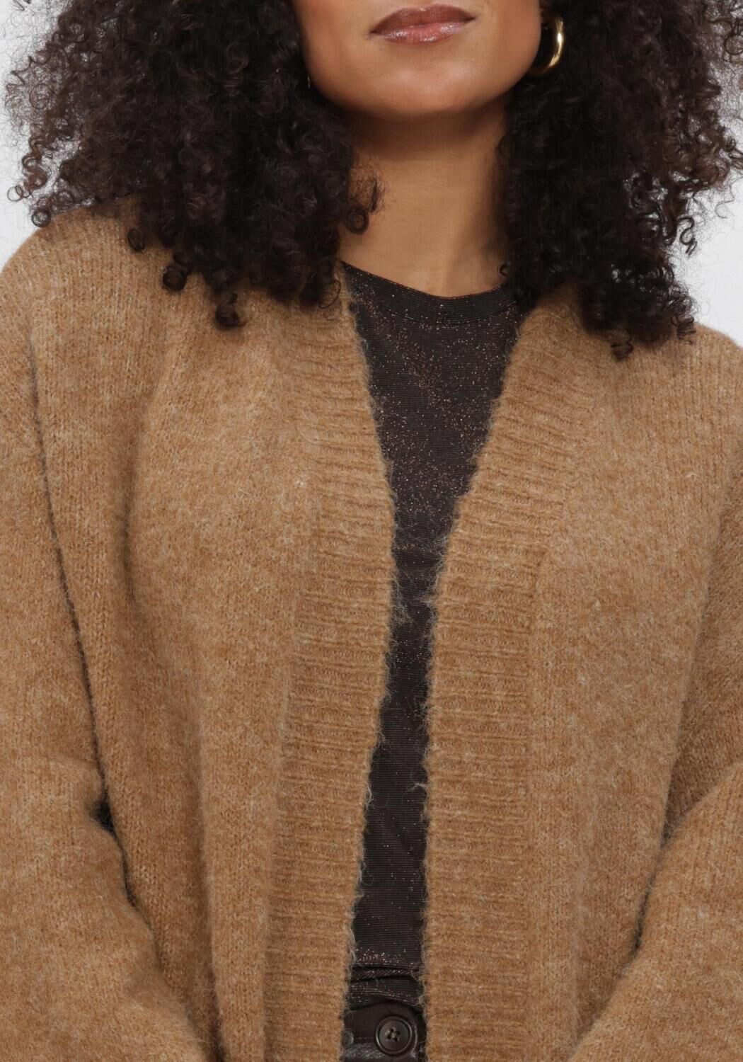 Camel SUMMUM Jack PUFF SLEEVE CARDIGAN COZY MELANGE KNIT - large