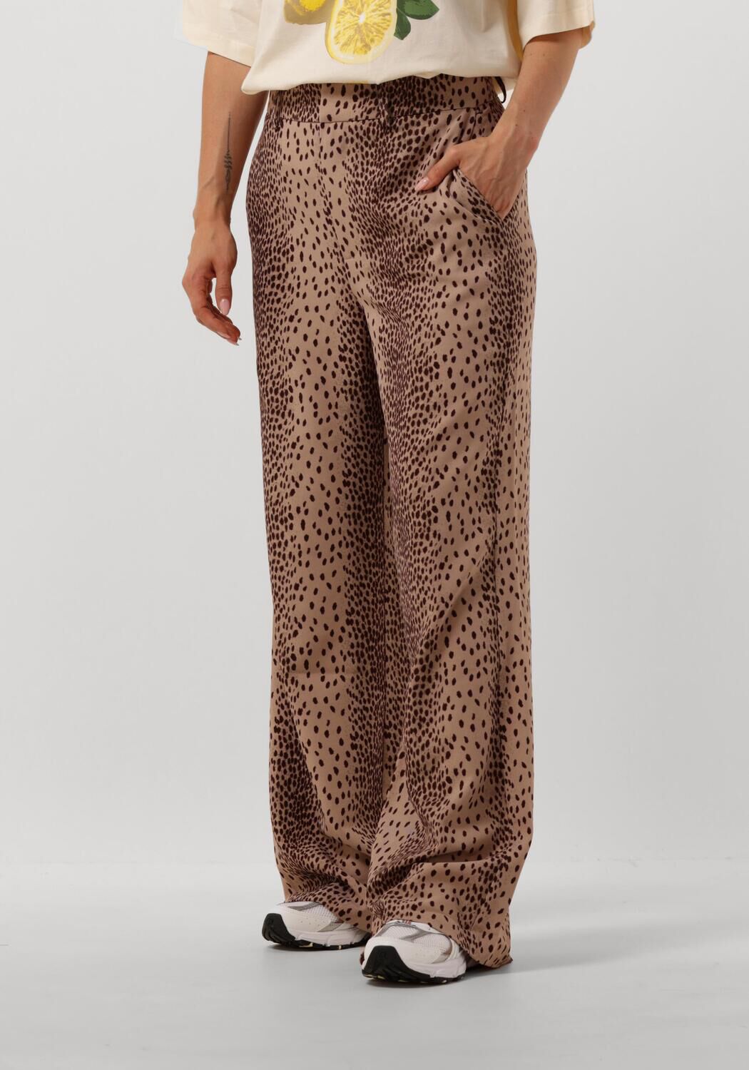 Refined Department high waist wide leg broek met panterprint bruin zwart