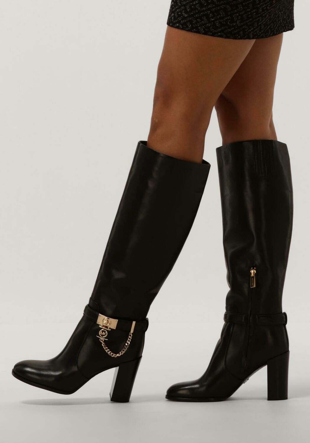 zwarte michael kors hoge laarzen hamilton heeled boot