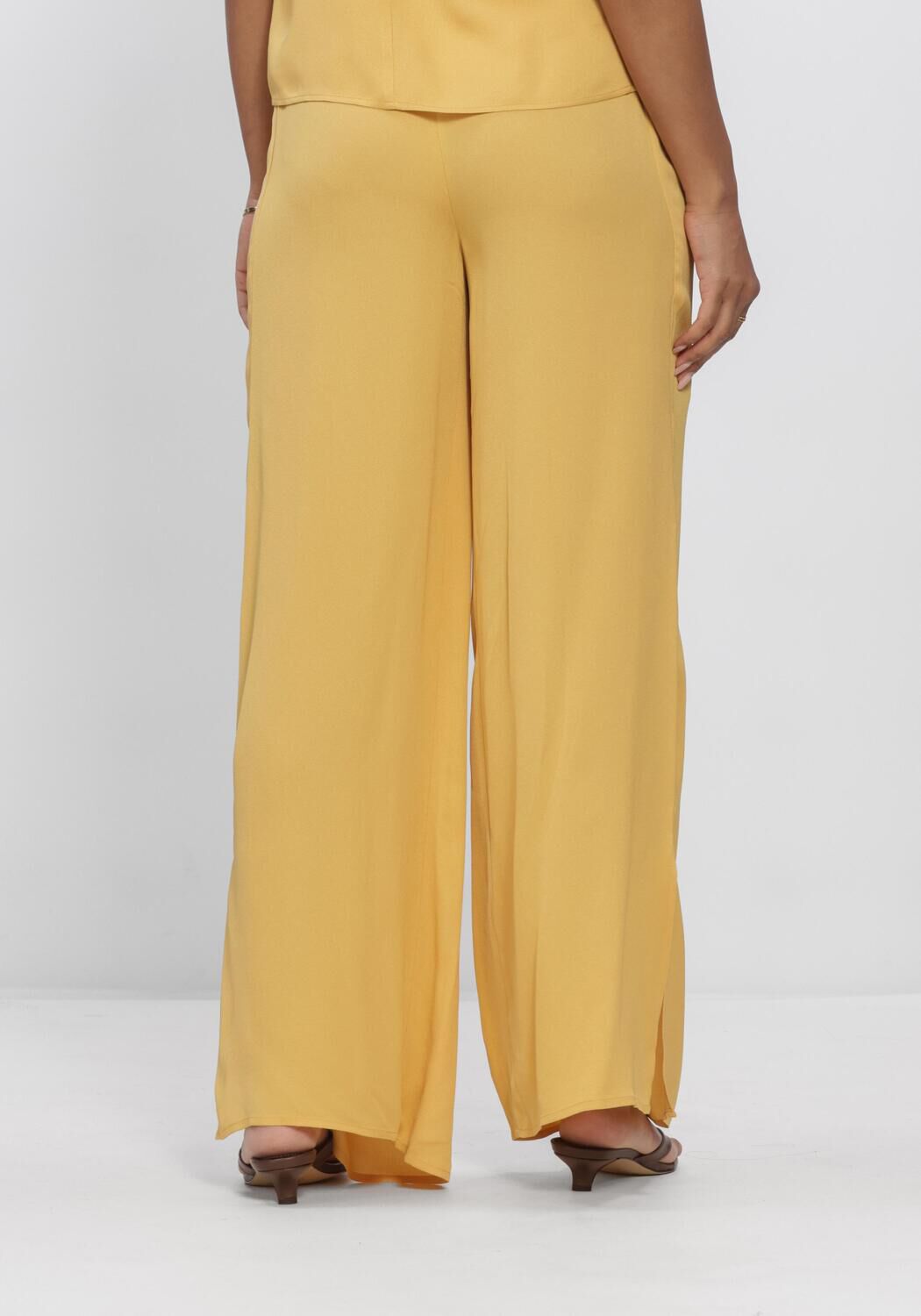 Beige SELECTED WOMEN Wijde broek SLFLAURA HW SLIT PANT B - large