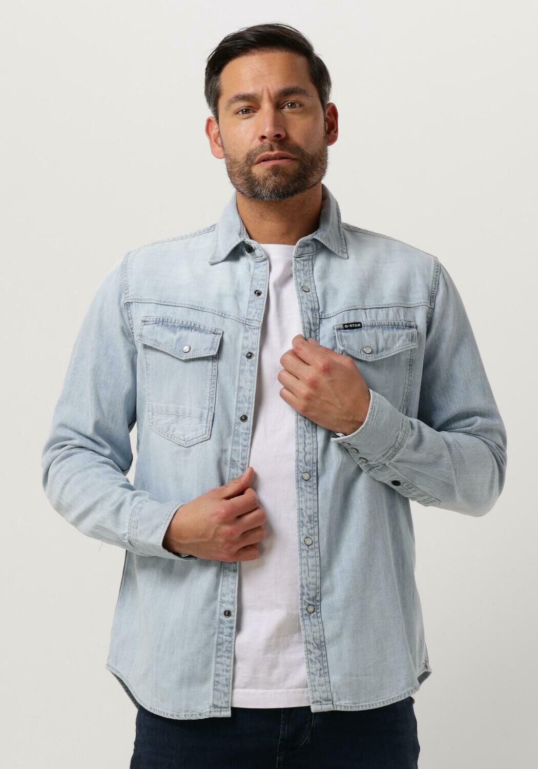 G-STAR RAW Heren Overhemden Slim Denim Shirt Lichtblauw