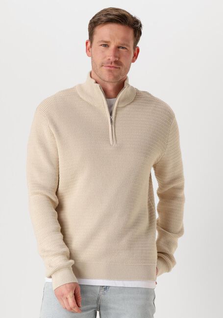 Beige SELECTED HOMME Trui SLHTHEO LS KNIT STRUCTURE HALF ZIP - large