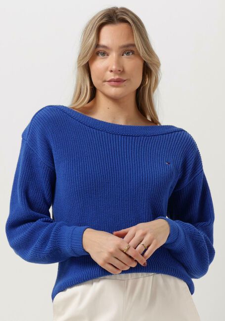 Blauwe TOMMY HILFIGER Trui BOAT NK SWEATER COTTON RIB KNIT - large