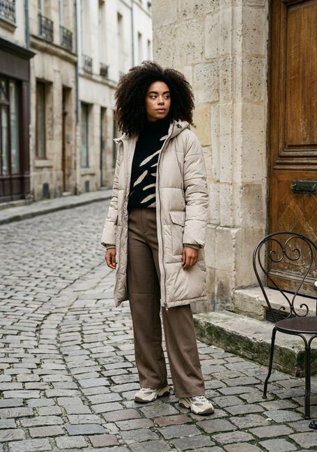 Beige OBJECT Gewatteerde jas OBJZHANNA L/S LONG JACKET NOOS - large