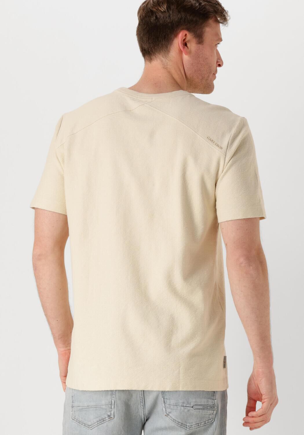 CAST IRON Heren Polo's & T-shirts Short Sleeve R-neck Regular Fit Structure Cotton Beige