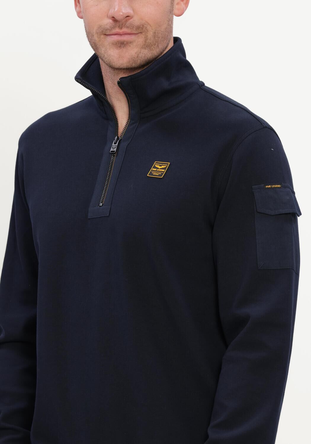 Donkerblauwe PME LEGEND Trui HALF ZIP COLLAR INTERLOCK JERSEY - large
