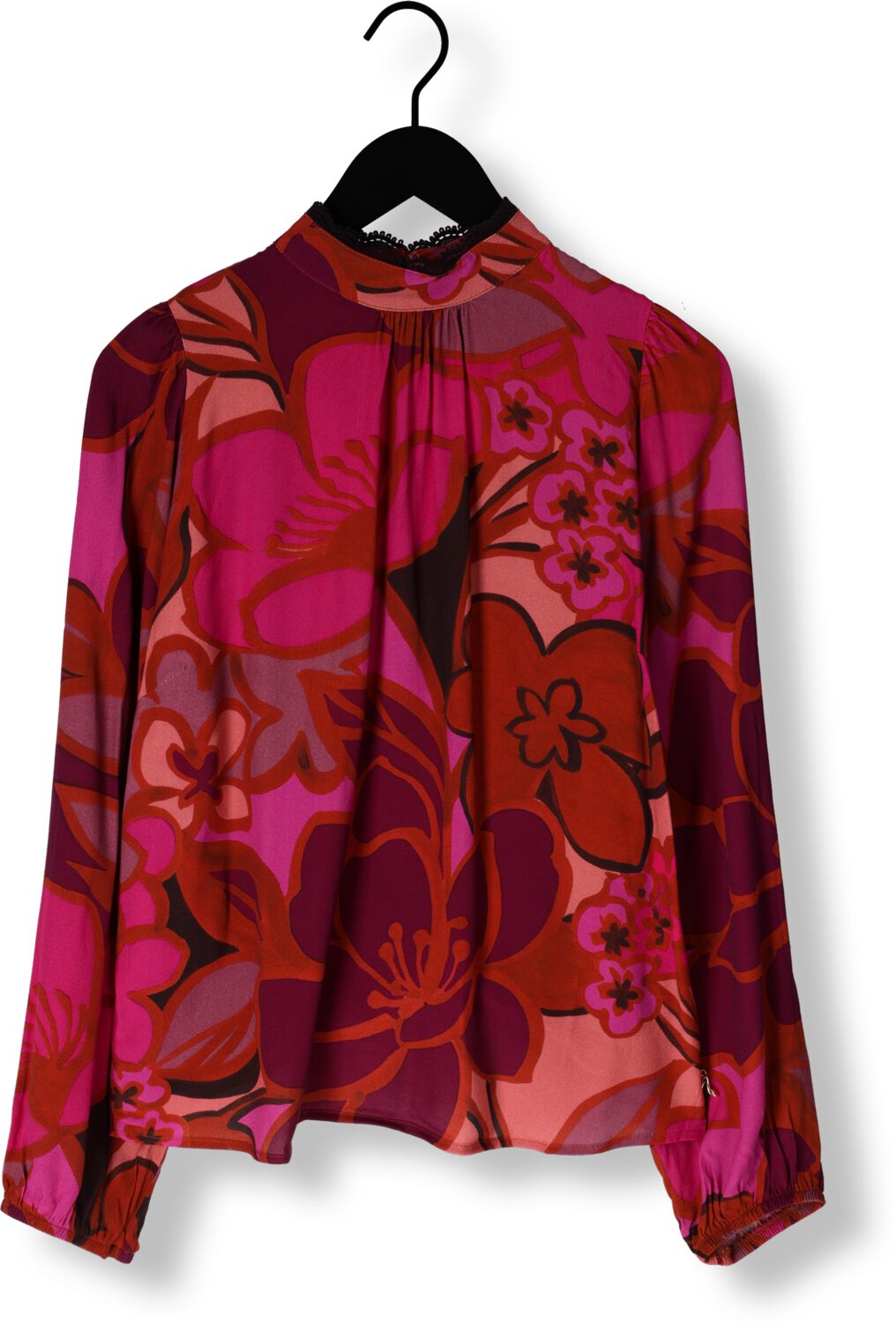 JANSEN AMSTERDAM Dames Blouses Wfp105 Blouse Print With Puffsleeves And Turtle Neck Roze