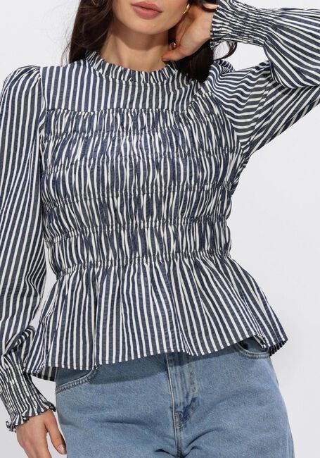 Donkerblauwe NEO NOIR Blouses POSSA BIG STRIPE BLOUSE - large