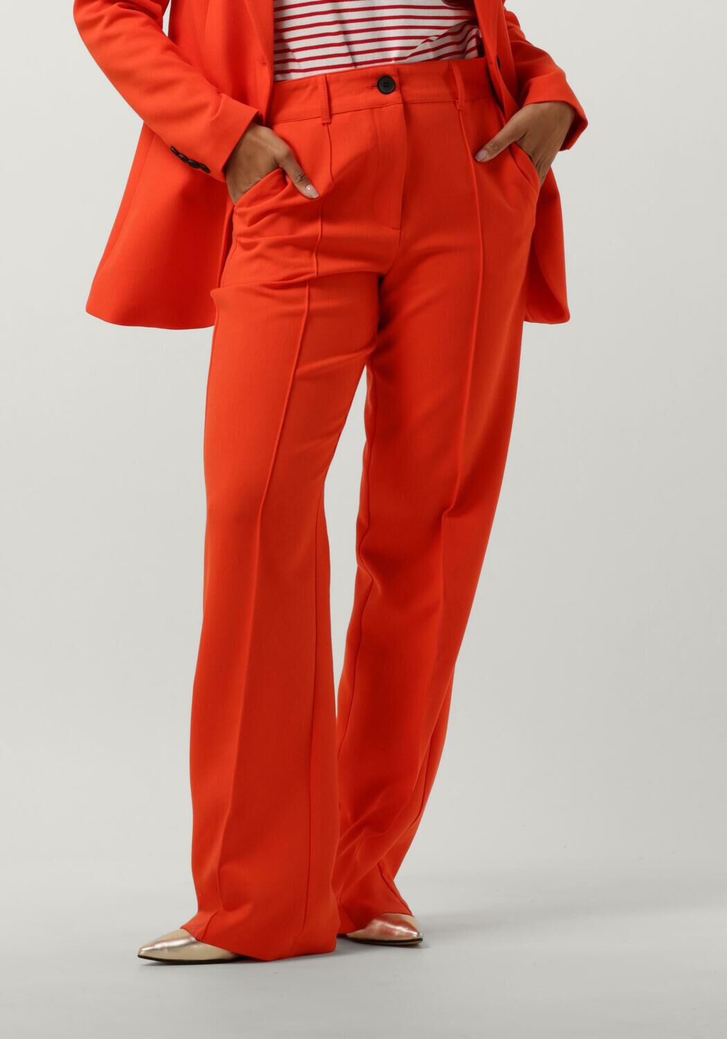 JANSEN AMSTERDAM Dames Broeken Wq417 Woven Wide Long Pants Oranje