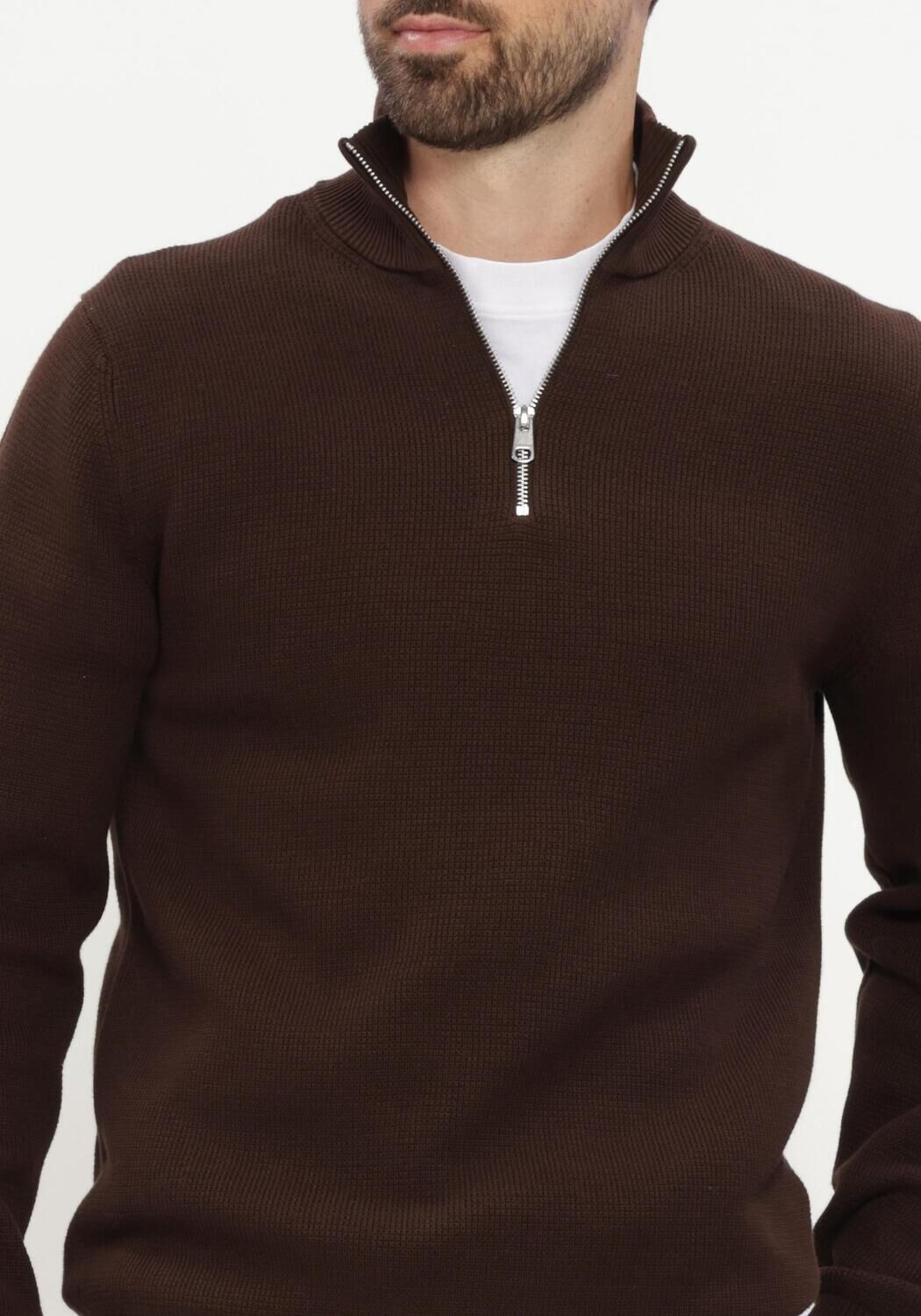 Blauwe SELECTED MEN Trui SLHDANE LS KNIT STRUCTURE HALF ZIP NOOS - large