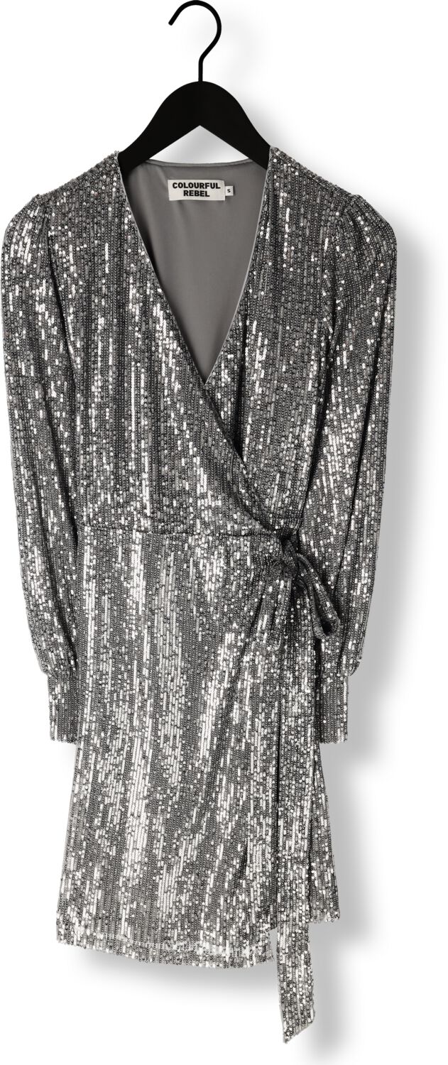 COLOURFUL REBEL Dames Jurken Xita Sequins Real Wrap Dress Zilver