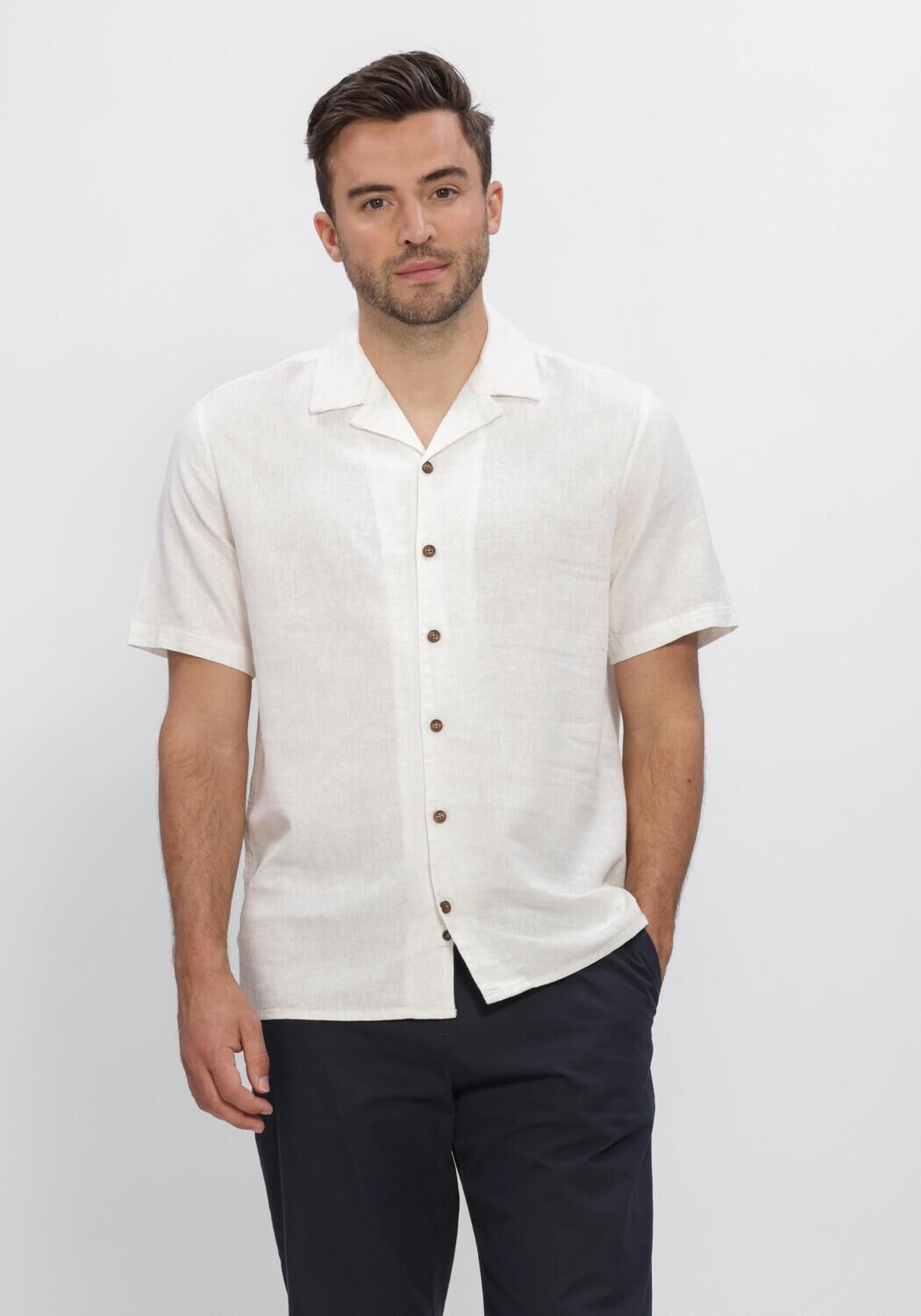 Ecru ANERKJENDT Casual overhemd AKLEO COT-LINNEN-VIS S/S SHIRT - large