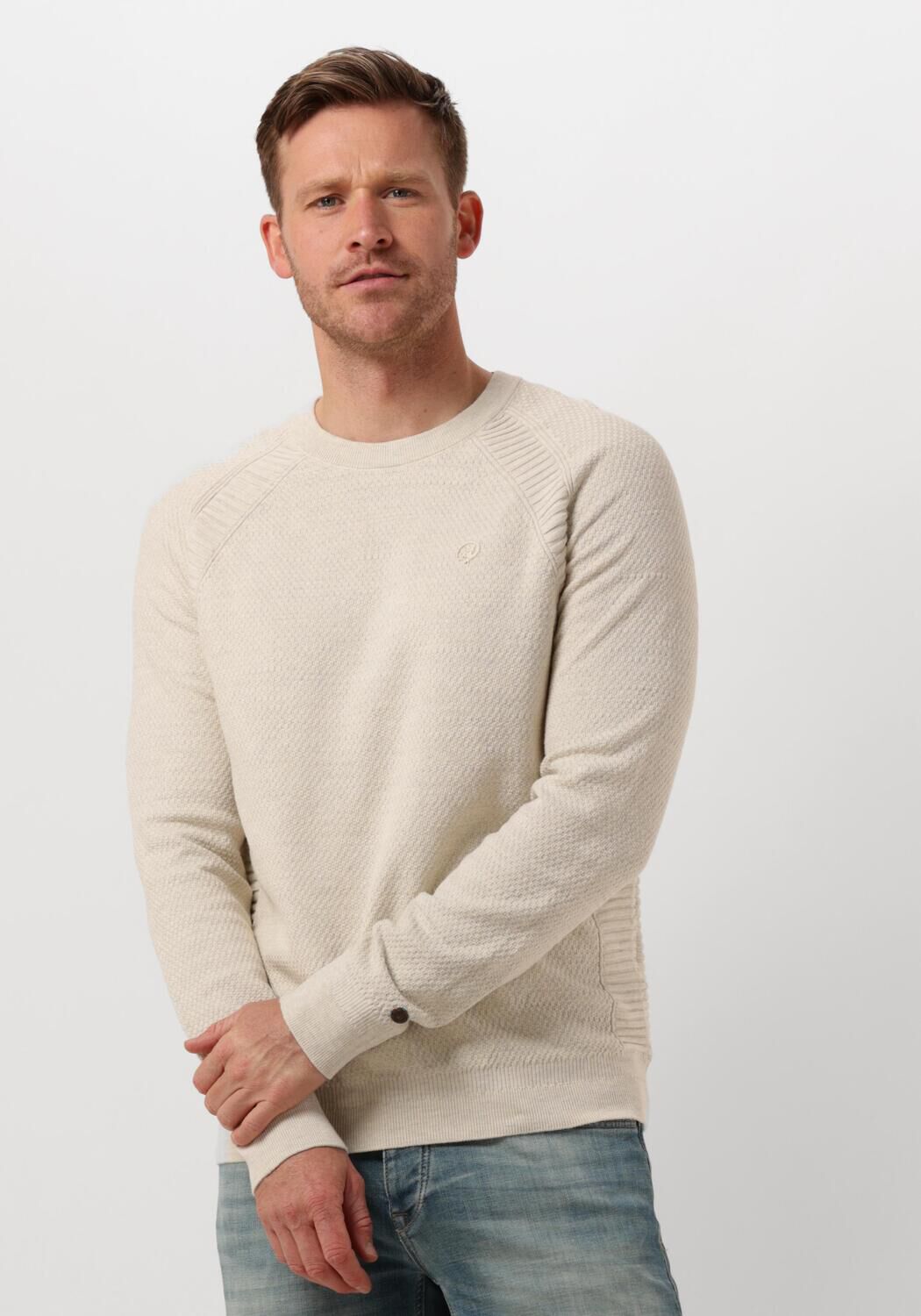 CAST IRON Heren Truien & Vesten Crewneck Cotton Heather Plated Blend Beige