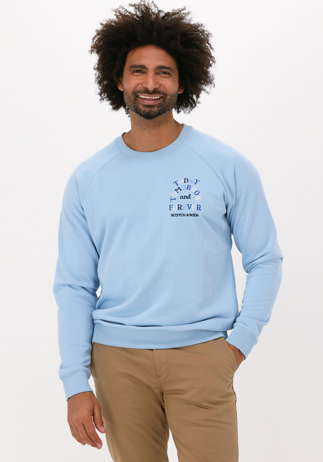 Lichtblauwe SCOTCH SODA Sweater EMBROIDERED RAGLAN CREW NECK S