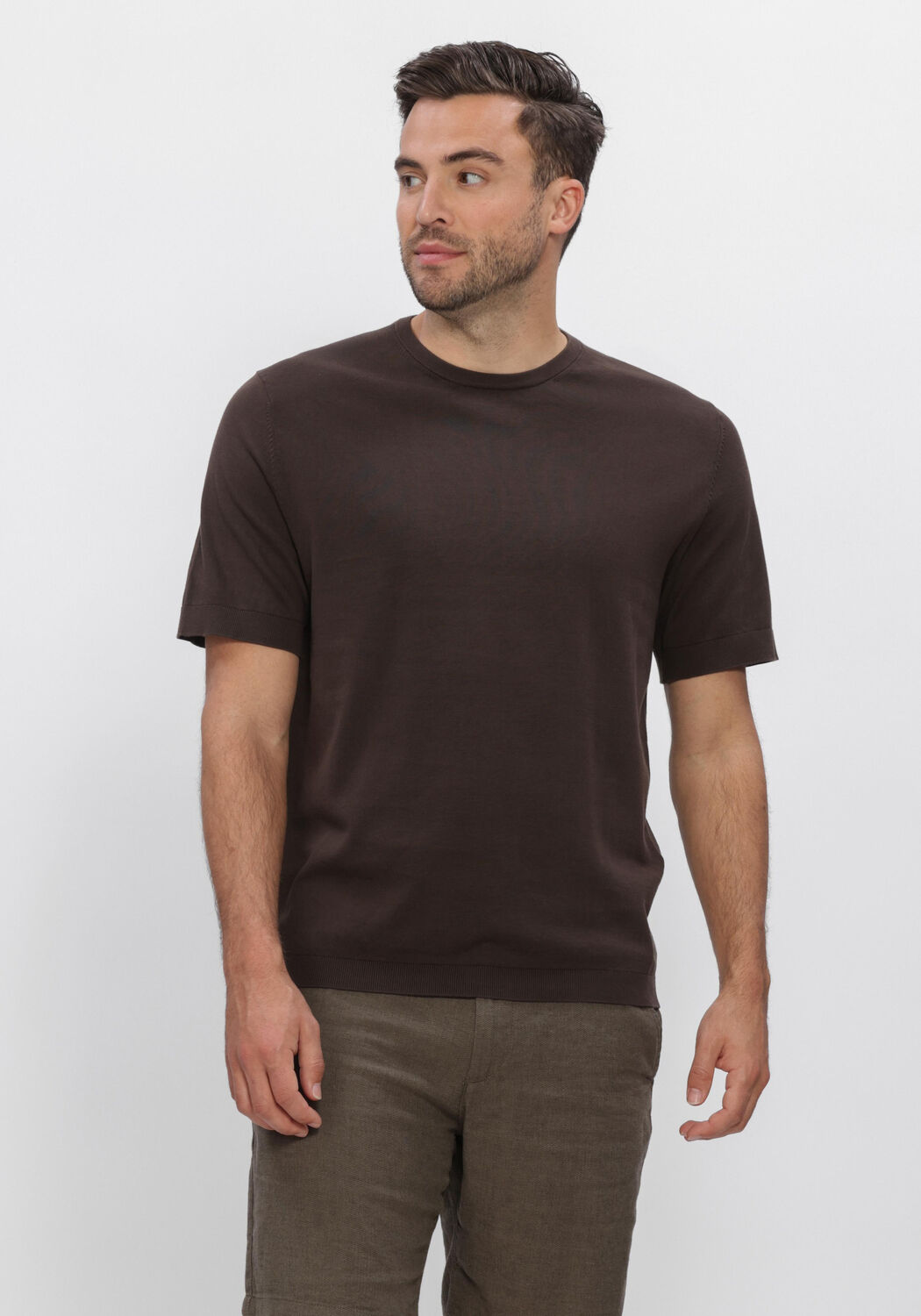 Bruine SELECTED MEN Polo / T-shirt SLHTORINO SS KNIT CREW NECK  NOOS - large