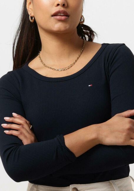 Donkerblauwe TOMMY HILFIGER Top SLIM 5X2 RIB O-NK LS - large