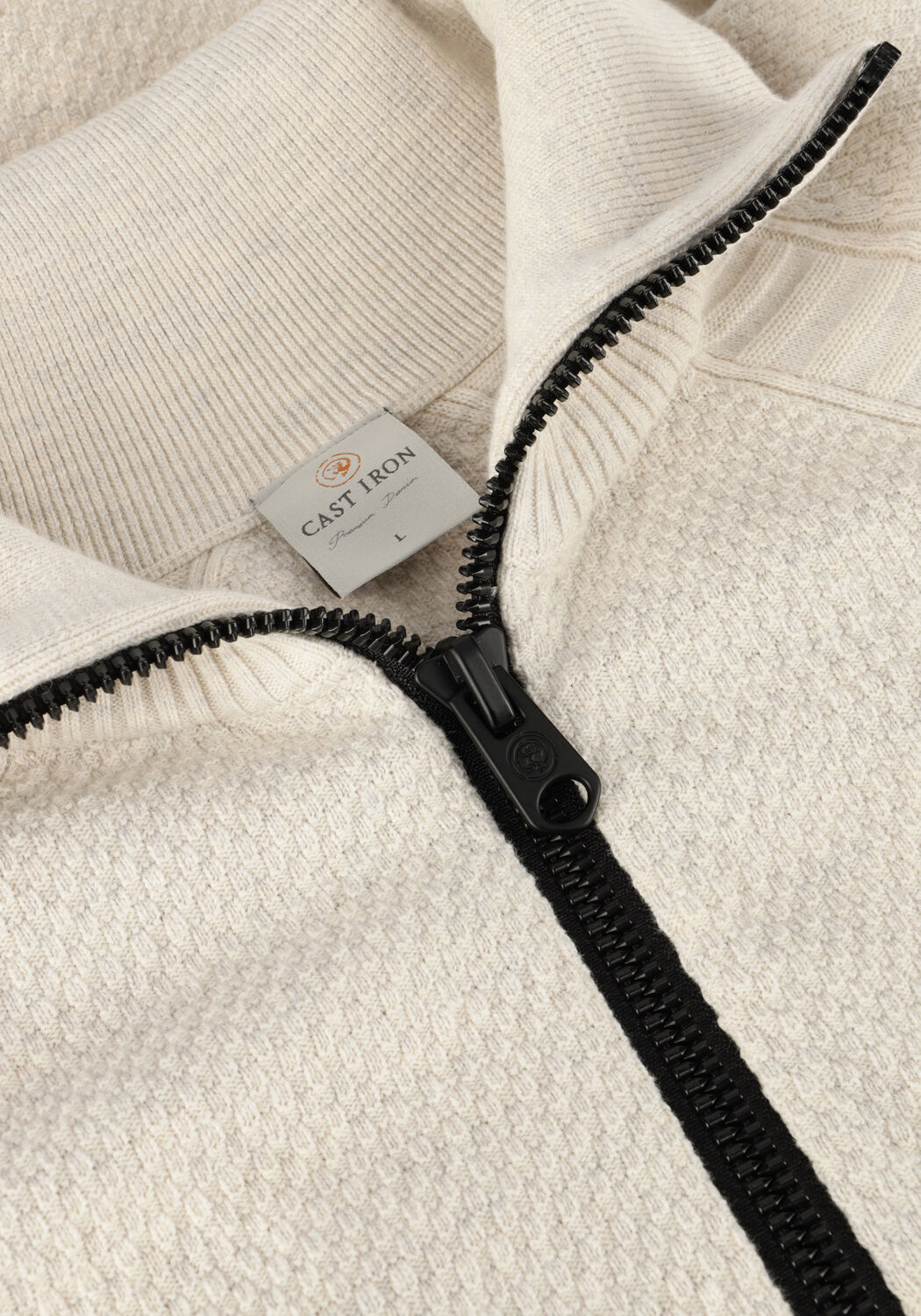 Beige CAST IRON Trui HALF ZIP COLLAR COTTON HEATHER PLATED BLEND - large