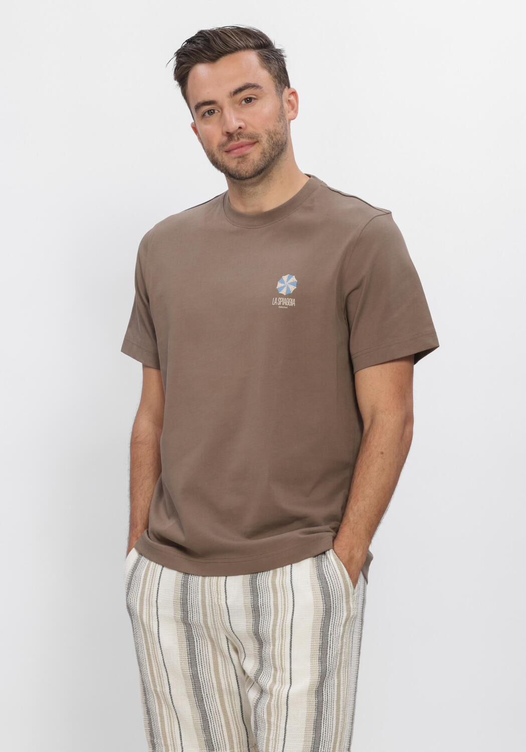 Bruine SELECTED MEN Polo / T-shirt SLHMAX GRAPHIC SS O-NECK TEE - large