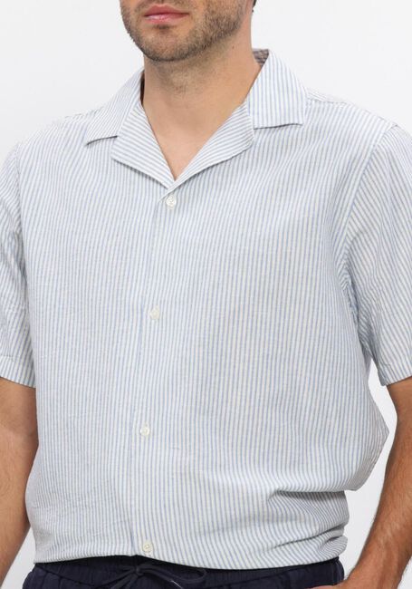 Blauwe LES DEUX Casual overhemd LUKAS STRIPE COTTON LINEN SS SHIRT - large
