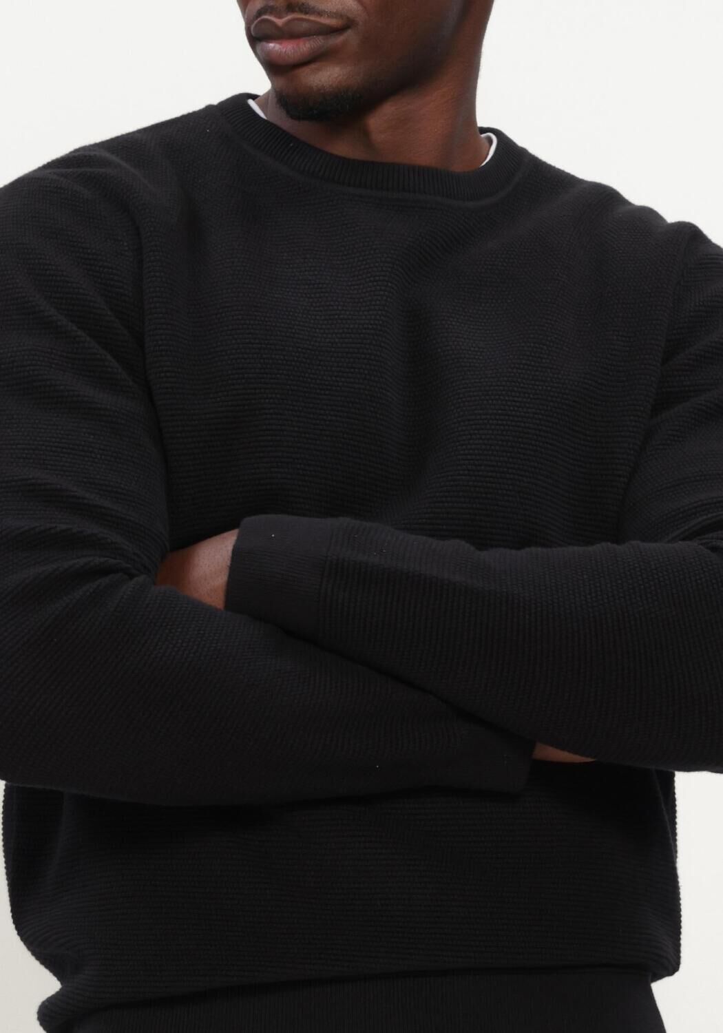 Zwarte SELECTED MEN Trui SLHROSS LS KNIT STRUCTURE CREW NECK NOOS - large