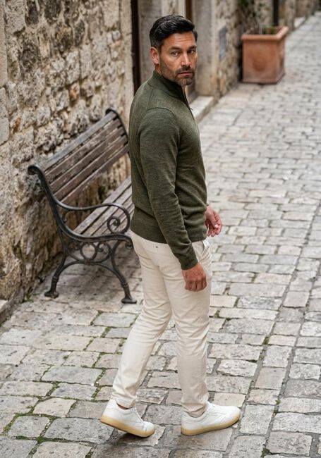 Groene PROFUOMO Trui PULLOVER HALF ZIP MERINO - large
