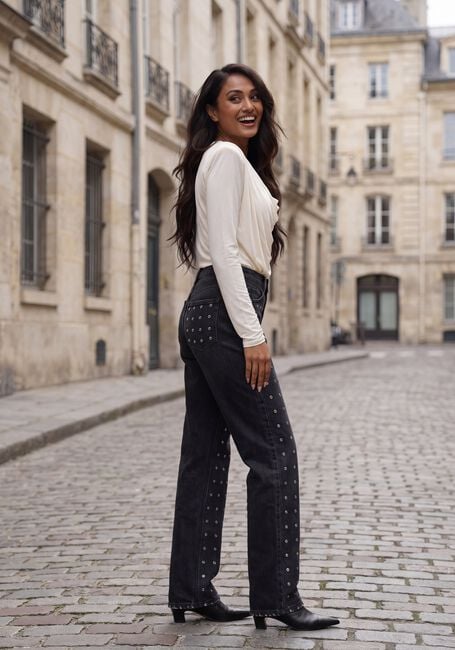 Zwarte HAUTE L'AMITI&Eacute; Straight leg jeans FLIP WAIST RIVET TALL JEANS - large