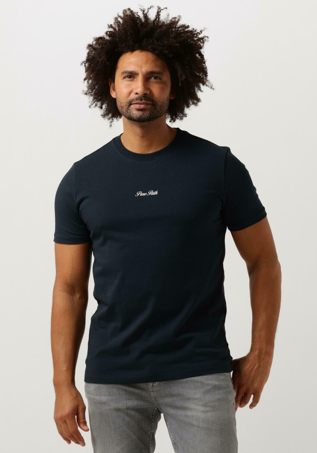 PURE PATH Heren Polo's & T-shirts Tshirt With Front And Back Print Donkerblauw