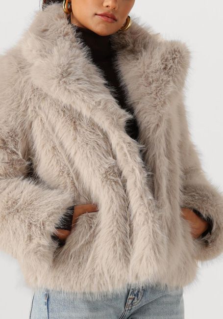 Beige OBJECT Faux fur jas OBJISADORA L/S LO HAIRY COAT - large