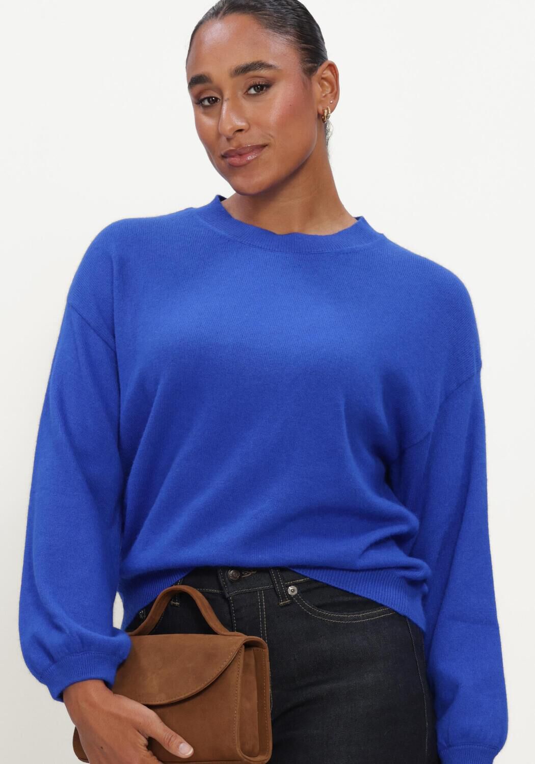 Blauwe TWNS Trui LONG PUFFED SLEEVES ROUND NECK JUMPER - large
