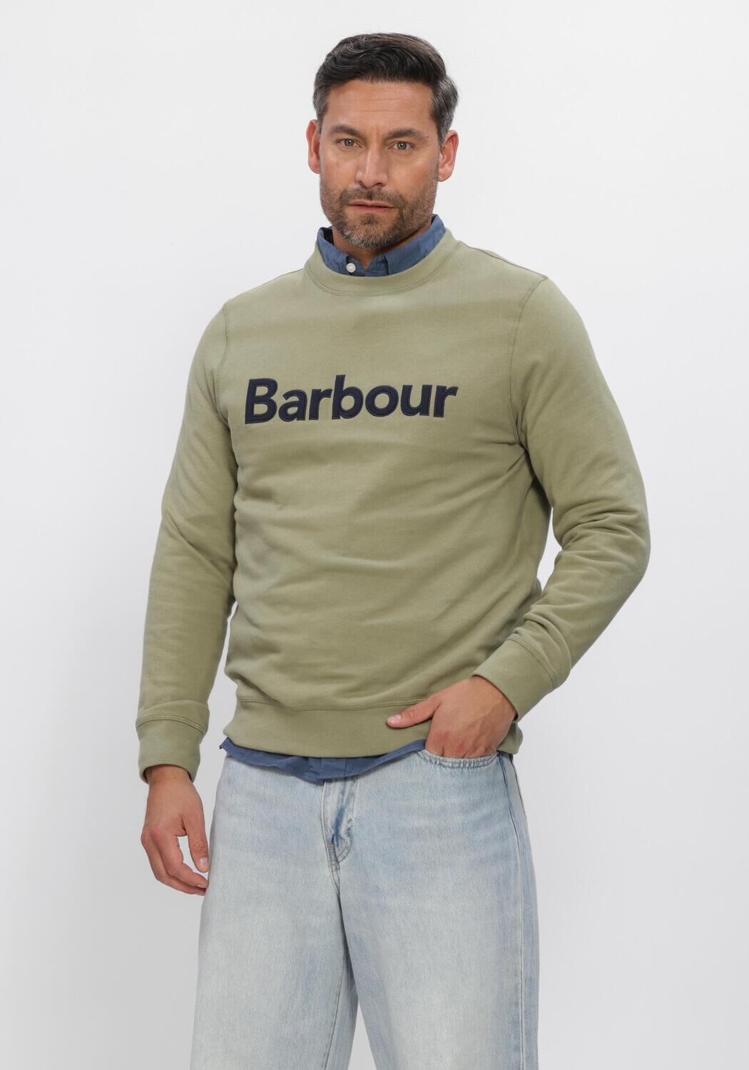 Groene BARBOUR Sweater PIQUE APPLIQUE CREW - large