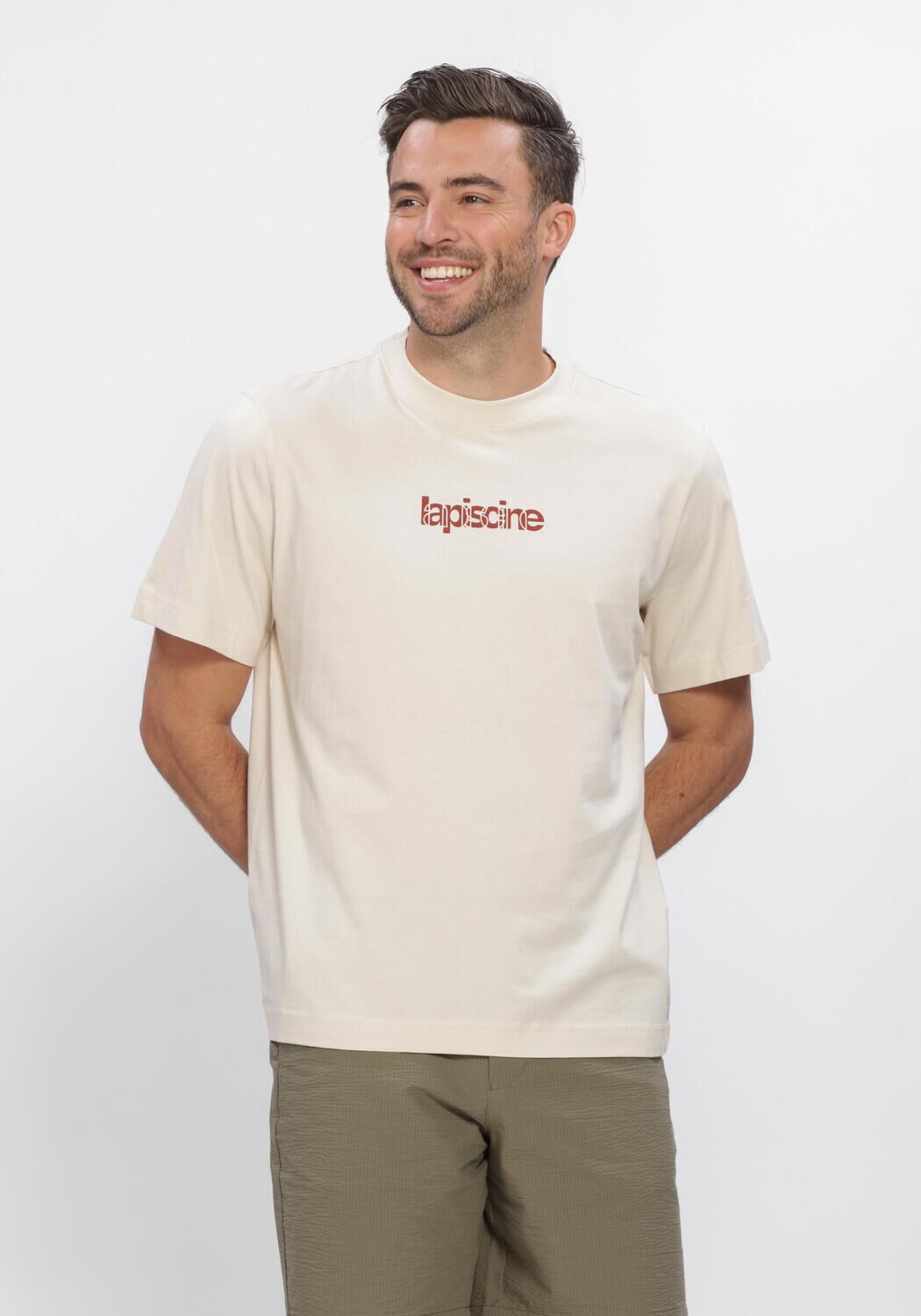 Beige SELECTED MEN T-shirt SLHASPEN GRAPHIC SS TEE - large