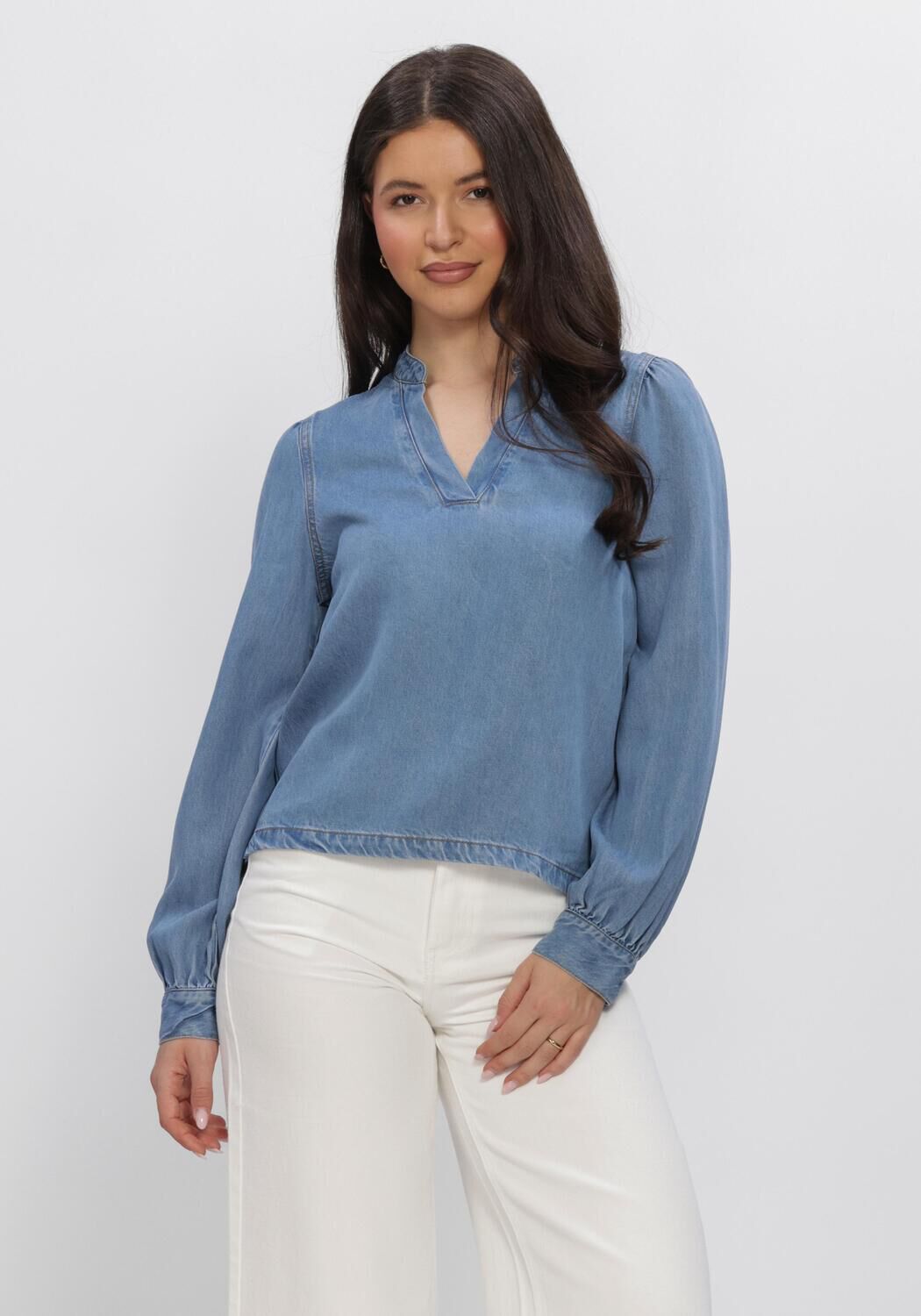 Blauwe OBJECT Tops & T-shirts OBJFRAME V-NECK RE DENIM TOP - large