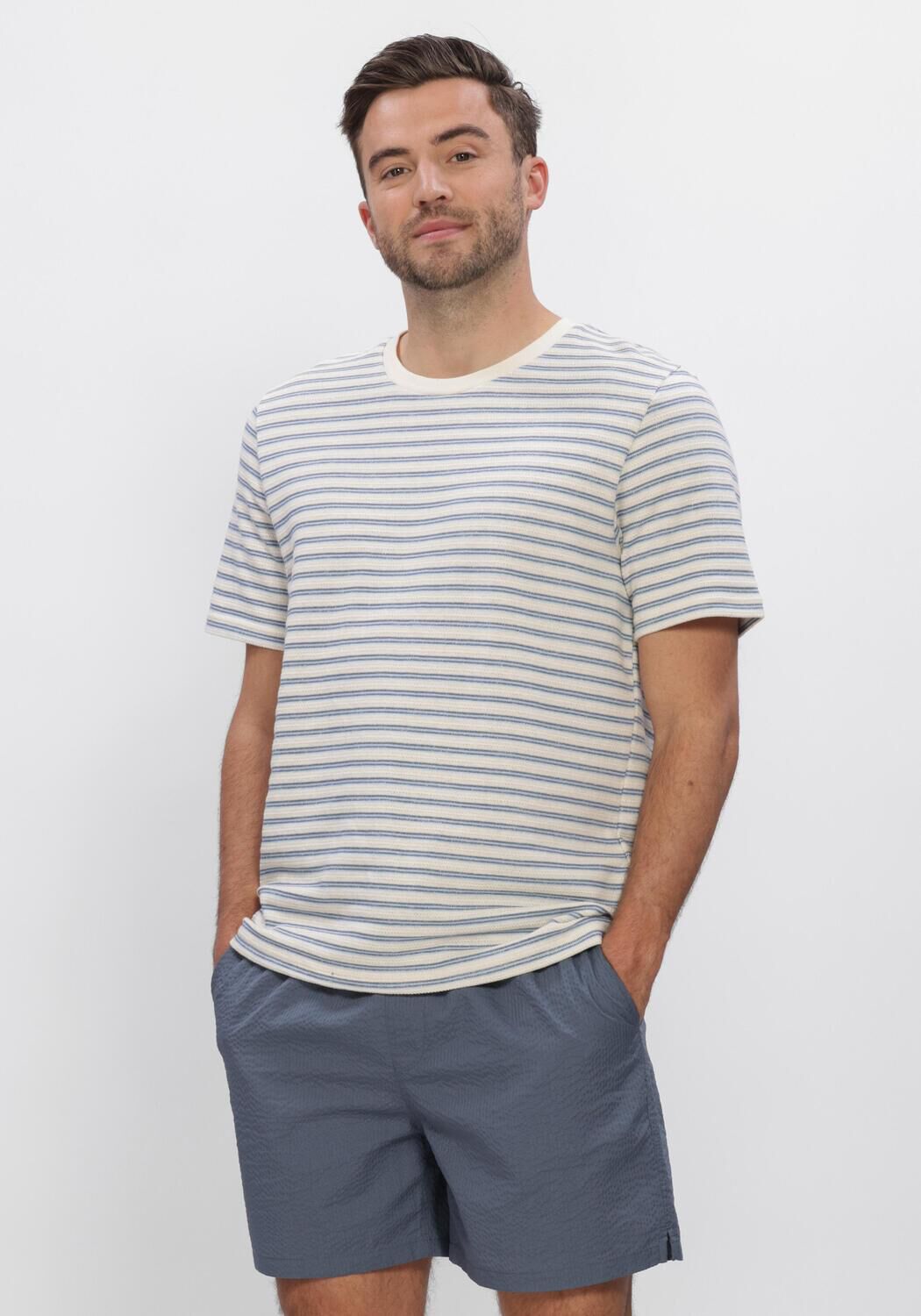 Blauwe SELECTED MEN Polo / T-shirt SLHKEVIN STRIPE SS O-NECK TEE - large