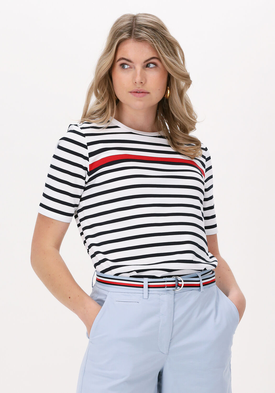 Blauw wit gestreepte TOMMY HILFIGER T shirt REGULAR GBL STP C NK
