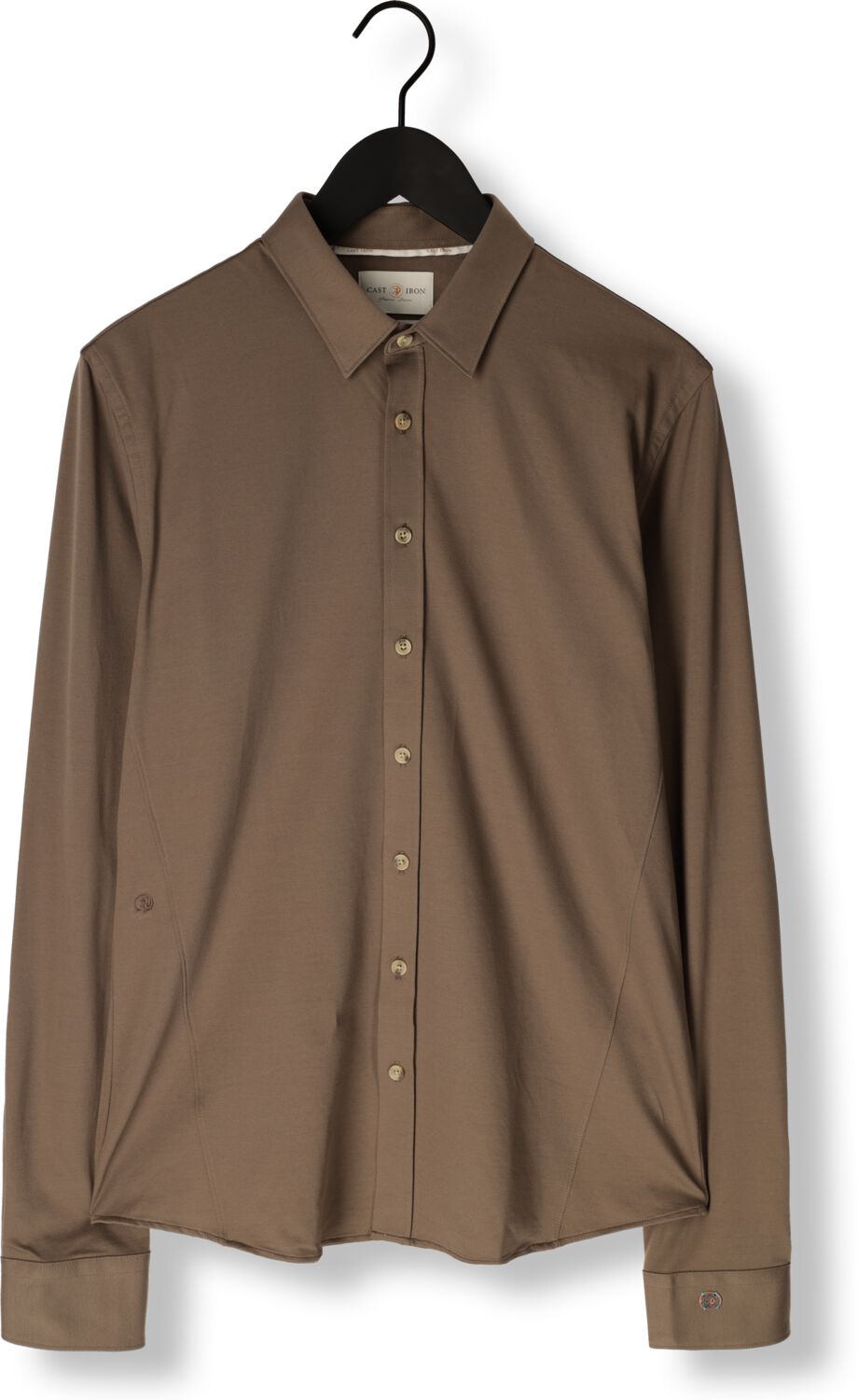 CAST IRON Heren Overhemden Long Sleeve Shirt Twill Jersey 2 Tone Bruin