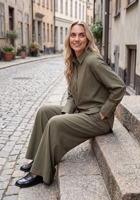 Khaki MY ESSENTIAL WARDROBE Wijde broek MWHACE HIGH WIDE PANT - large