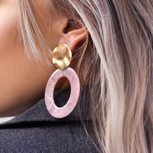 Roze MY JEWELLERY Oorbellen OVALE OORHANGERS - large