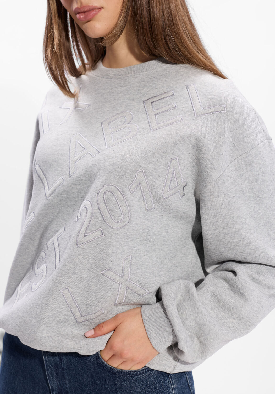 Grijze ALIX THE LABEL Trui LADIES KNITTED TEXT PATCHES SWEATER - large