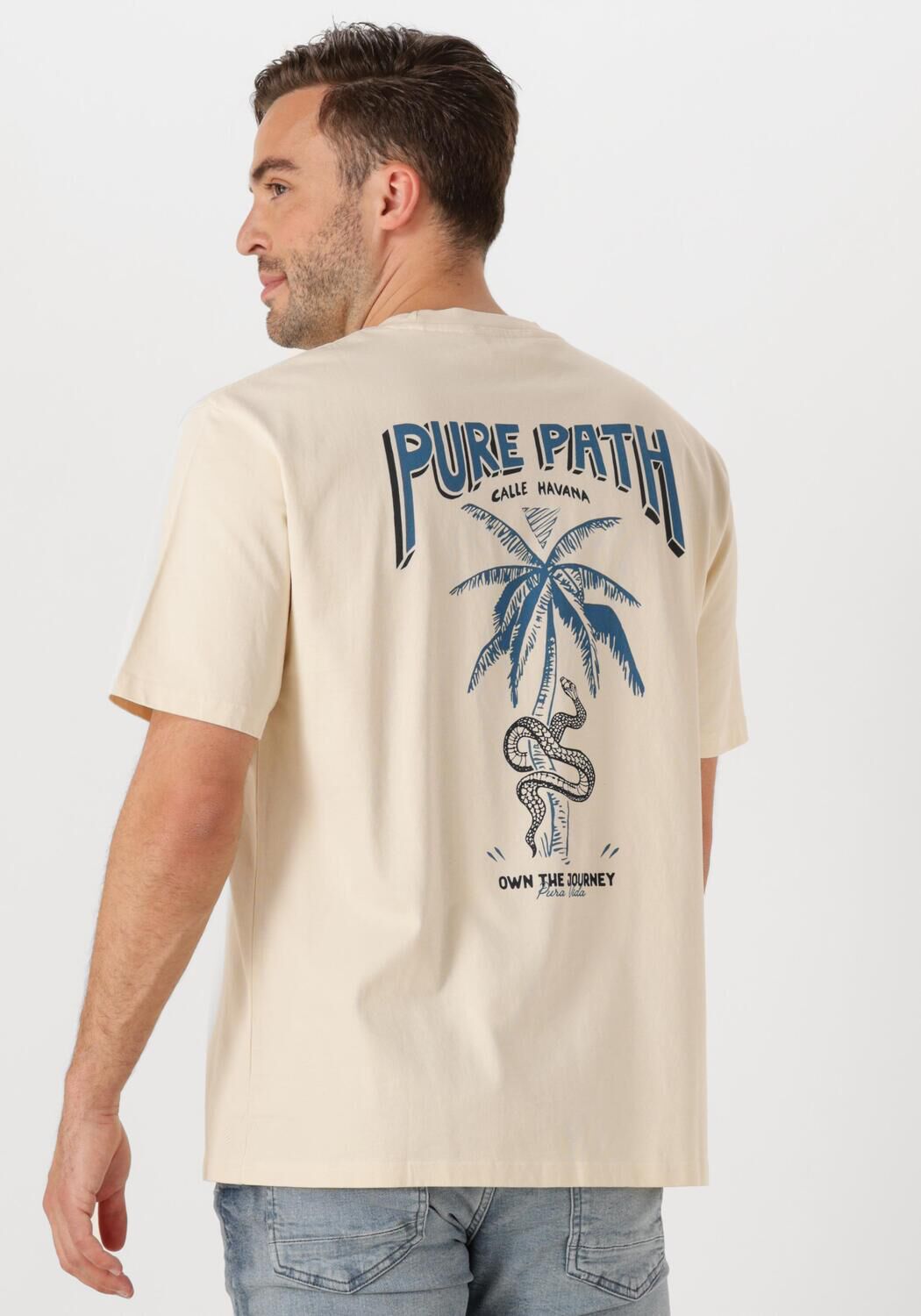 PURE PATH Heren Polo's & T-shirts Loose Fit Crewneck Ss T-shirts Beige